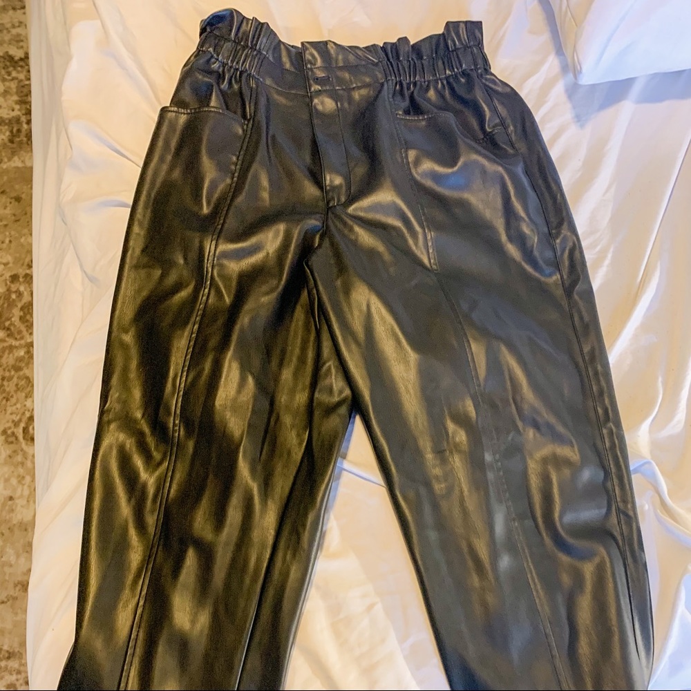 Black leather capris